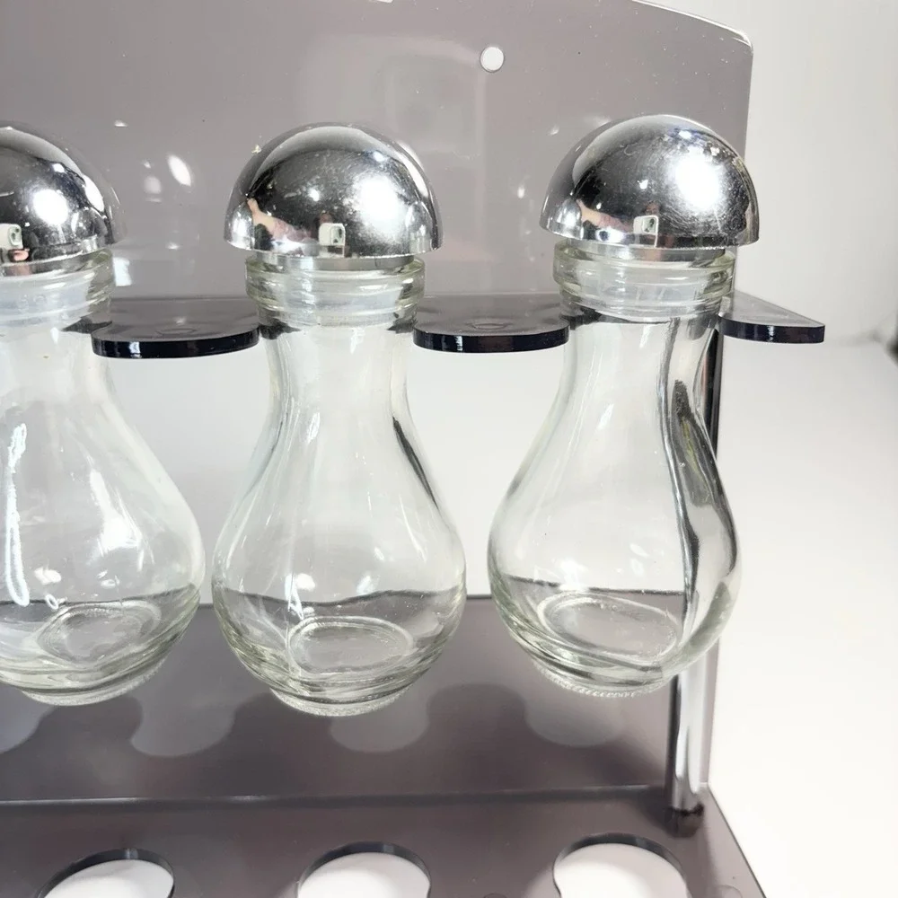 Vtg Two Tier Wall Contemporary Acrylic Gray Spice‎ Rack 6 Spice Bottles